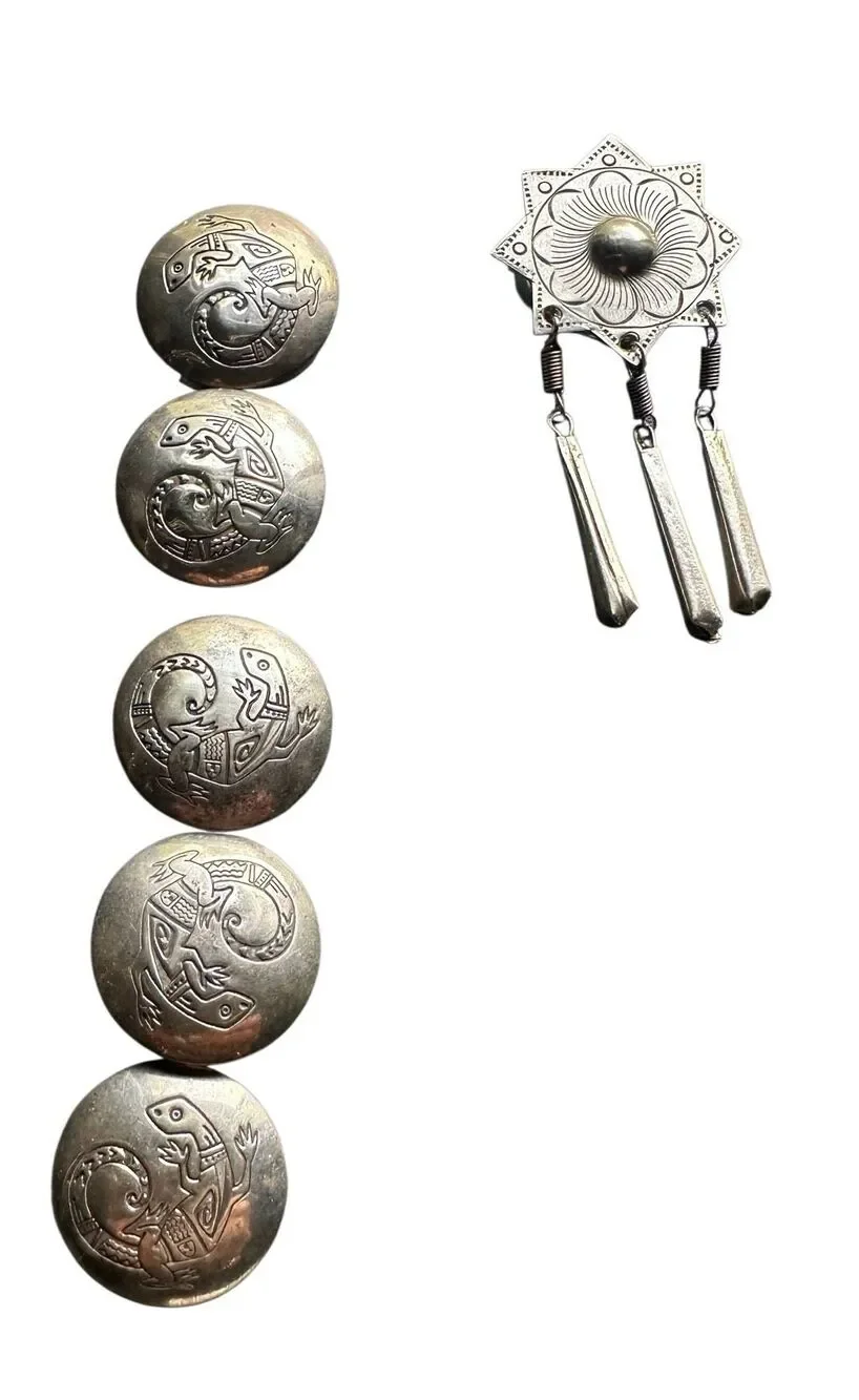 VTG Sterling Silver Southwestern Lizard Gecko Button Covers Set of 5 bonus Star